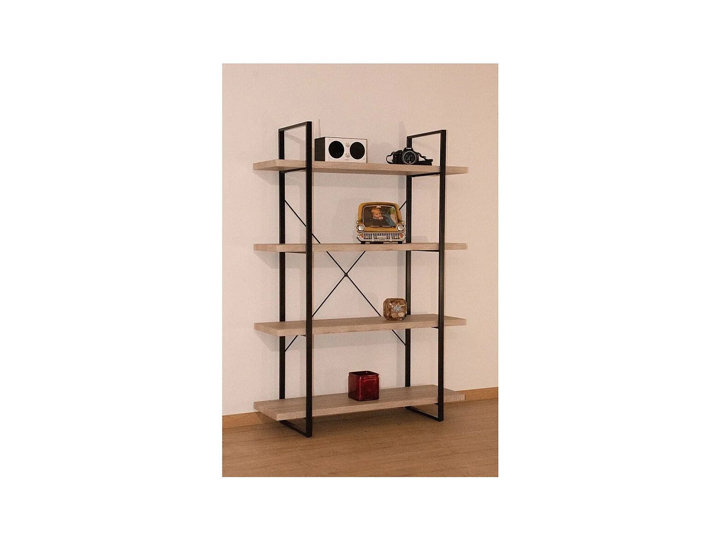 Industrielles Regal SHELVES – 4 Ebenen – Holz und Metall – Trendiges Loft-Design