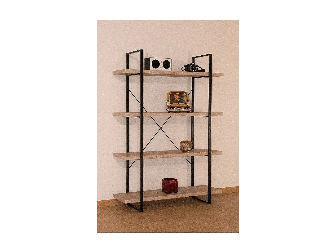 Étagère industrielle SHELVES – 4 niveaux – Bois et métal – Design loft tendance