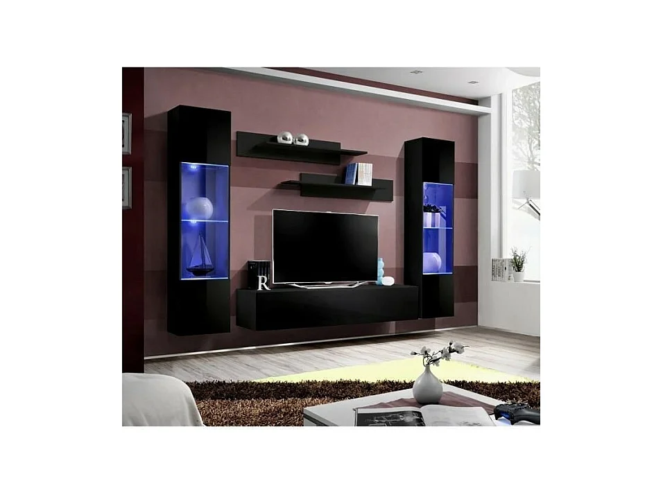 TV-Möbel FLY A3 im Design, glänzend schwarz + LED. Modernes und trendiges Hängemöbel für Ihr Wohnzimmer.