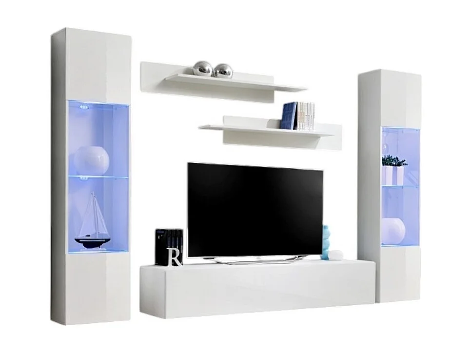TV-meubel FLY A3 design, in hoogglans wit + LED. Modern en trendy zwevend meubel voor uw woonkamer.