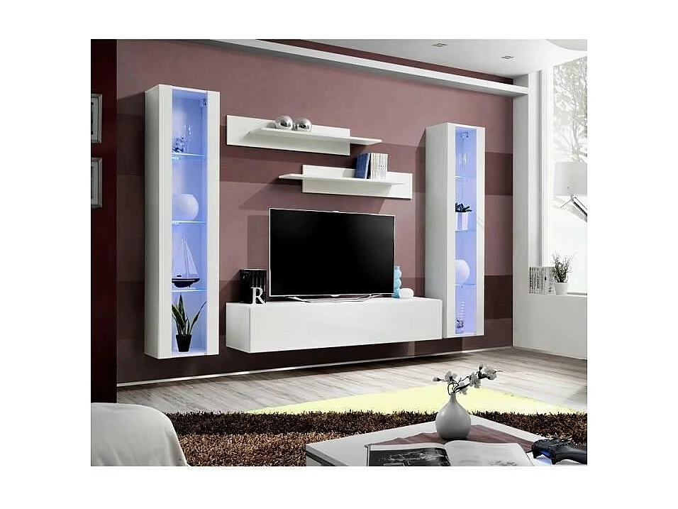 TV-meubel FLY A2 design, in glanzend wit + LED. Modern en trendy zwevend meubel voor uw woonkamer.