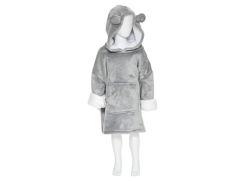 Plaid Sweat Capuche Enfant "Ours" 60x95cm Gris
