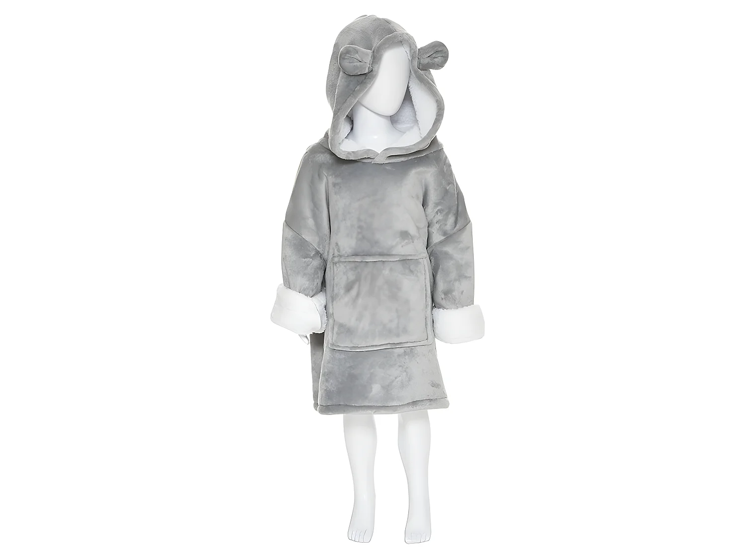 Plaid Sweat Capuche Enfant "Ours" 60x95cm Gris