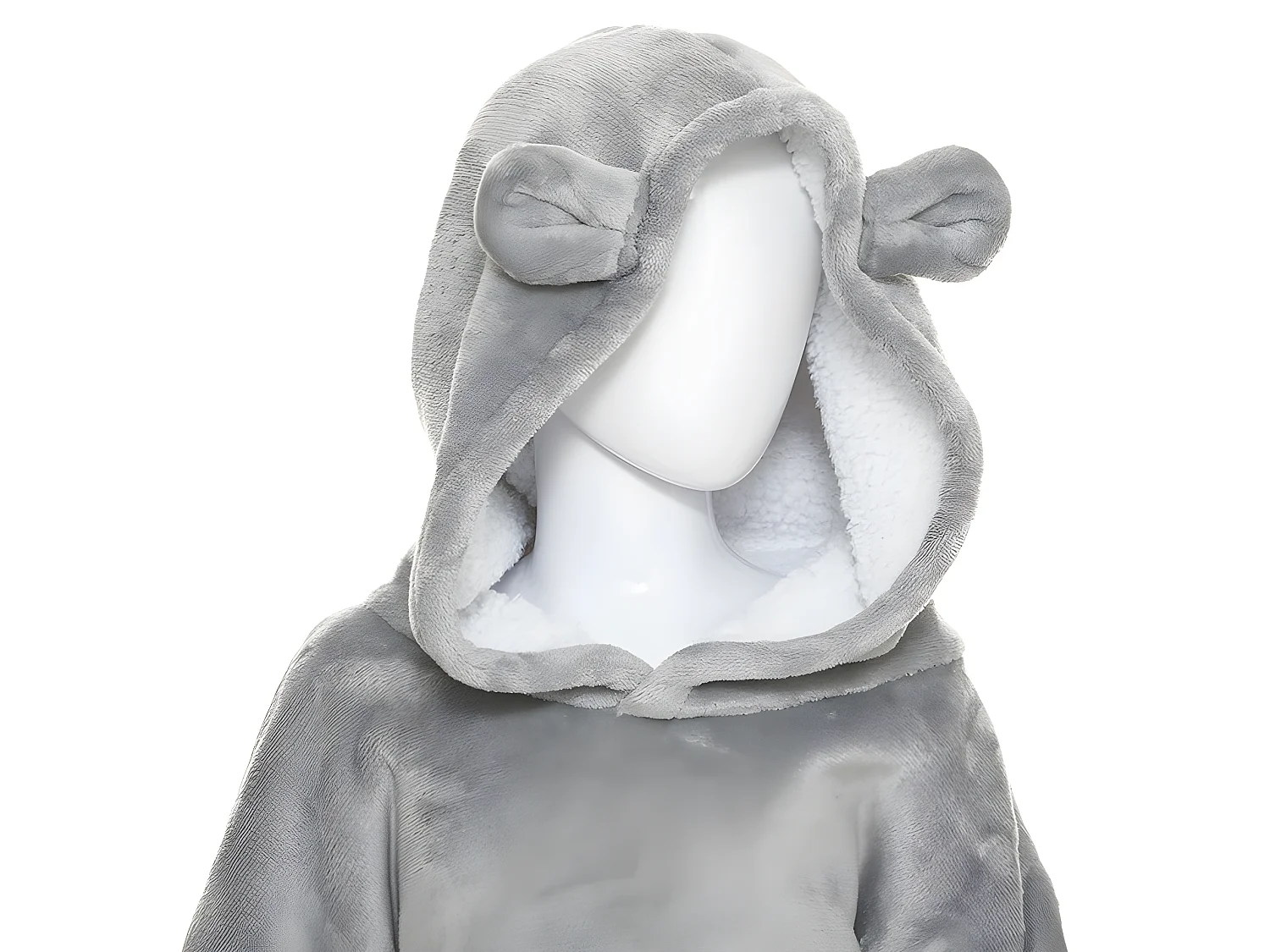 Plaid Sweat Capuche Enfant "Ours" 60x95cm Gris