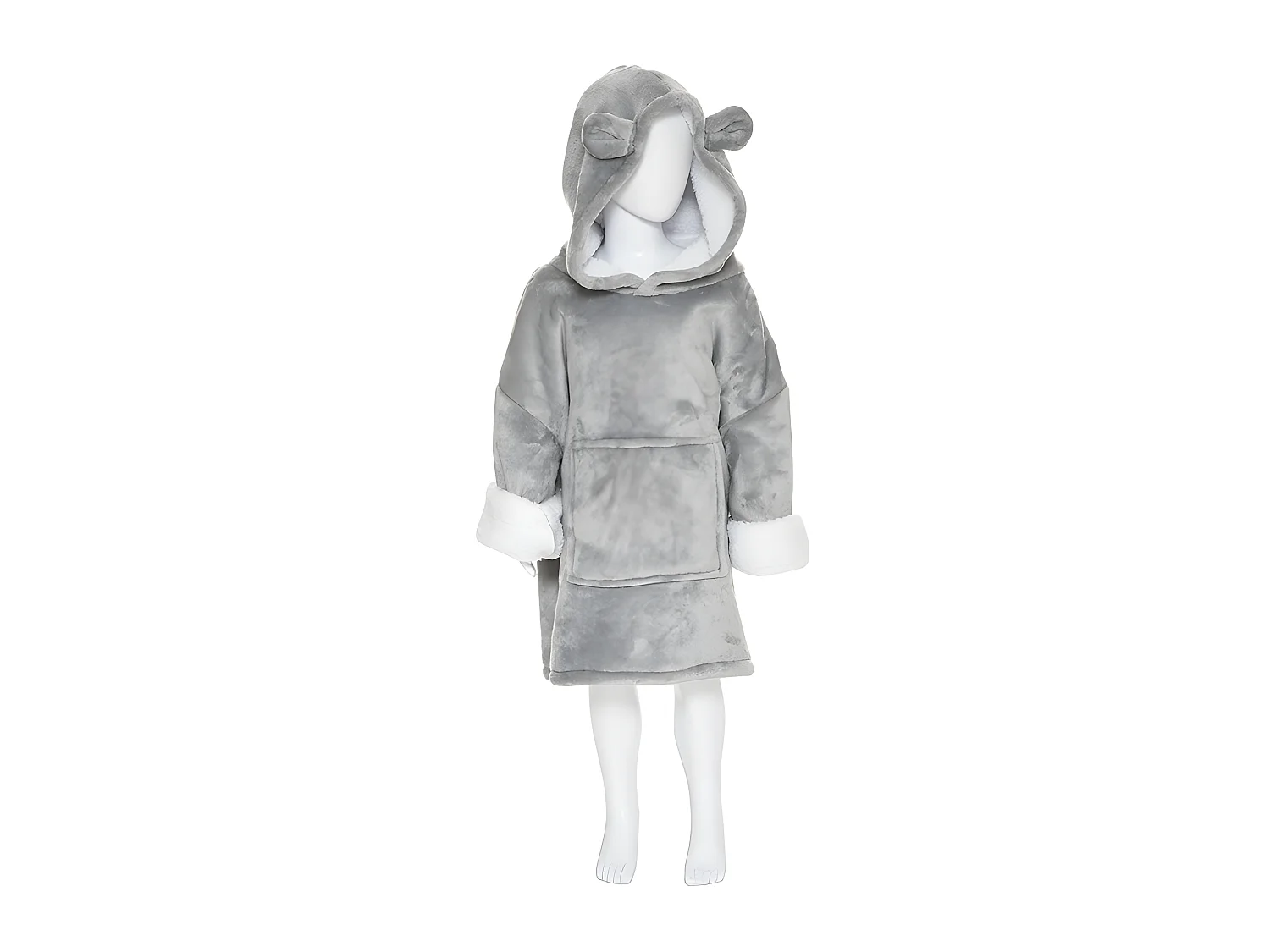 Plaid Sweat Capuche Enfant "Ours" 60x95cm Gris