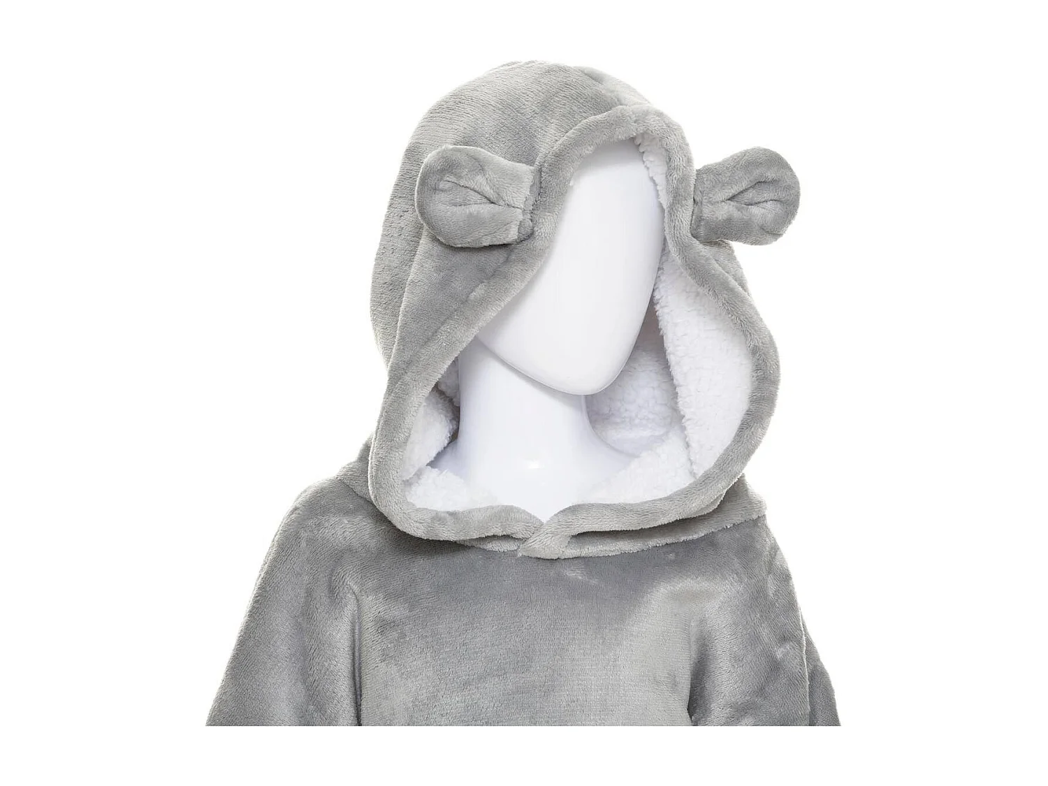 Plaid Sweat Capuche Enfant "Ours" 60x95cm Gris