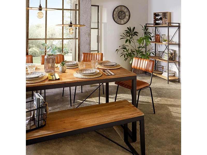 Banc en Bois "Edena" 170cm Noir & Naturel