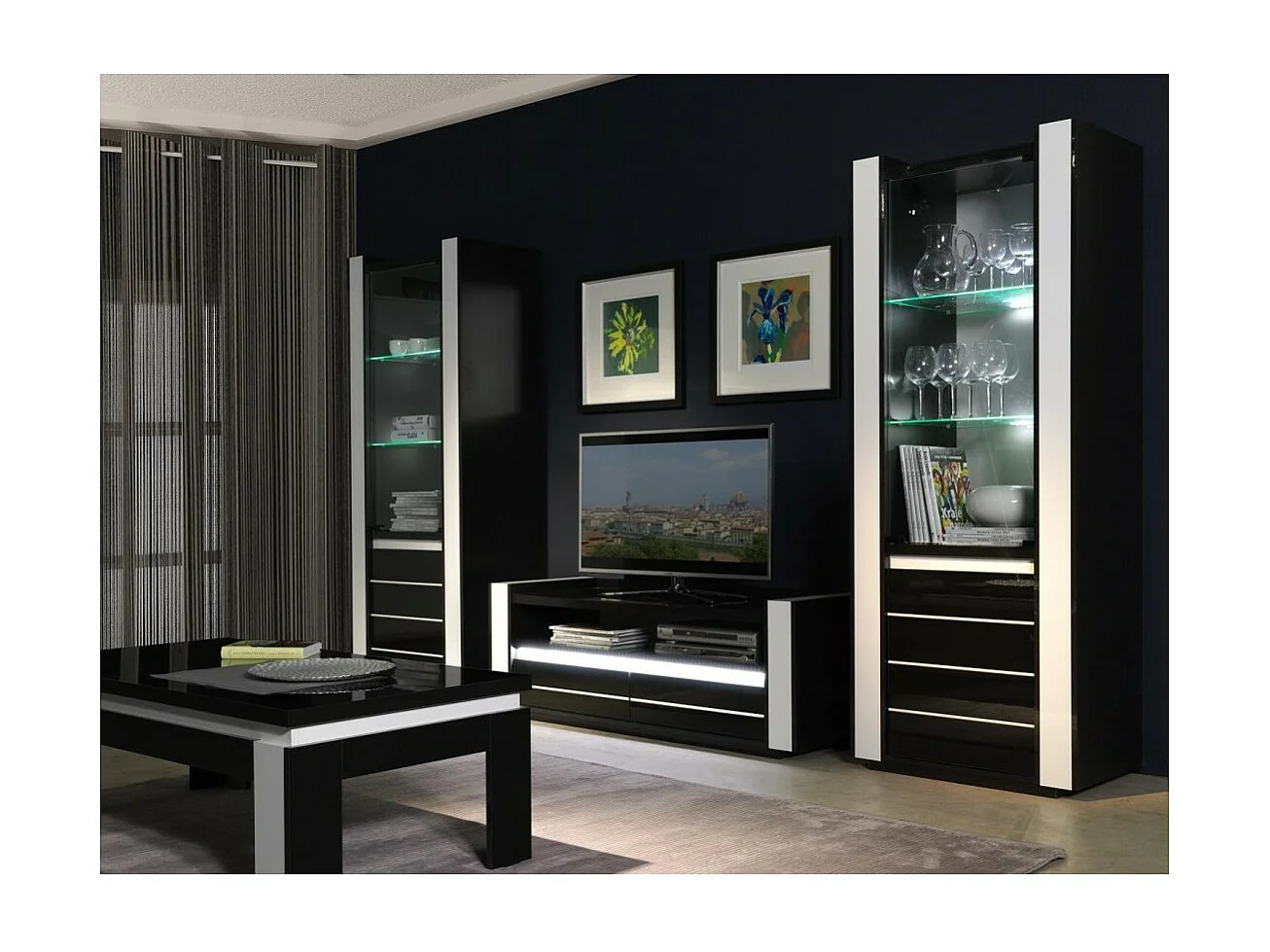 Vitrina pequeña modelo LINA negra y blanca con LED.