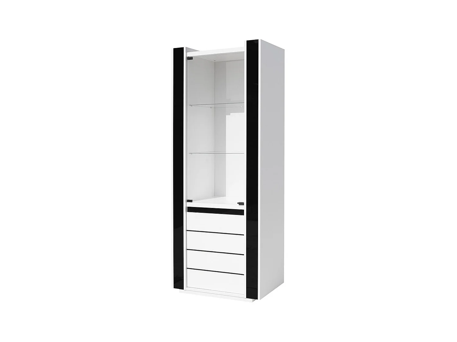 Vitrine pequeno modelo LINA branca e preta brilhante com LED