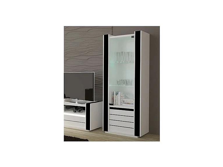 Vitrine pequeno modelo LINA branca e preta brilhante com LED