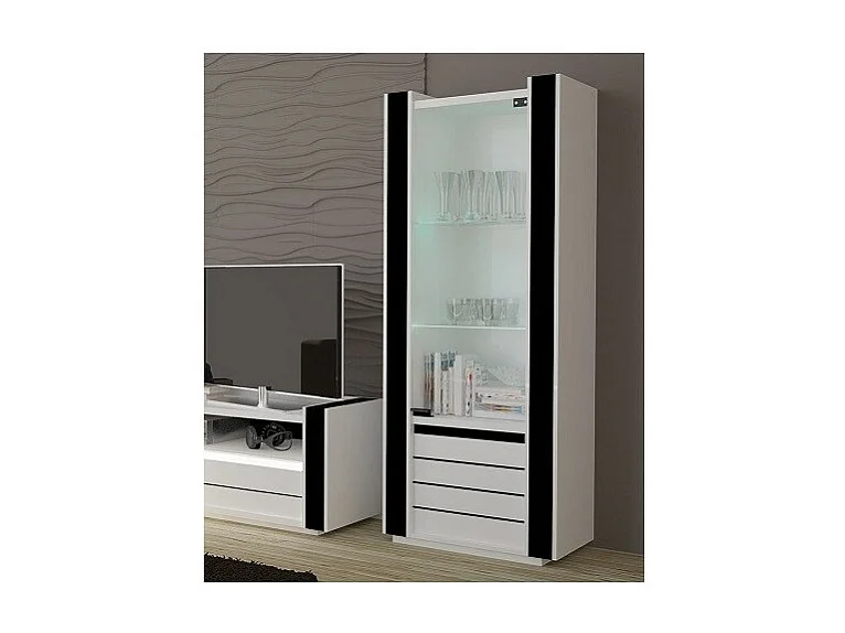 Vitrine klein model LINA wit en zwart met LED – 72 x 185 x 45 cm
