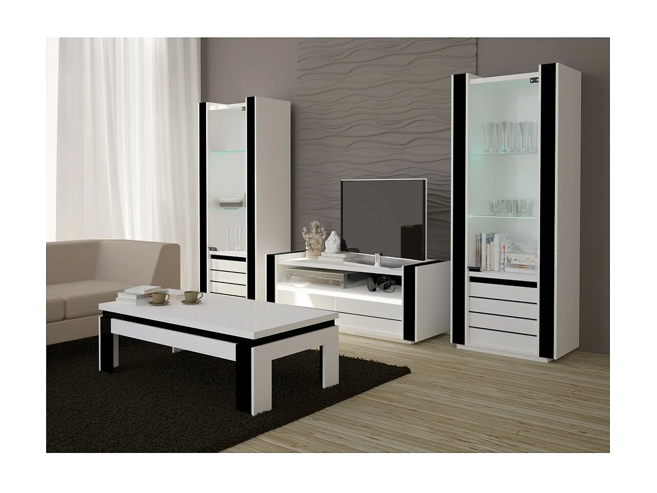 Vitrine klein model LINA wit en zwart met LED – 72 x 185 x 45 cm