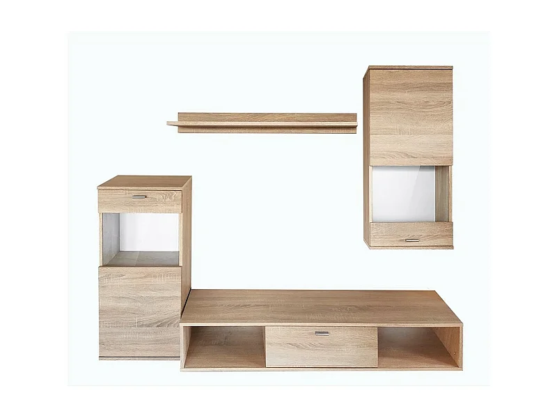 Conjunto de móveis para TV de parede LEA design na cor carvalho sonoma. Móvel suspenso para sala de estar.