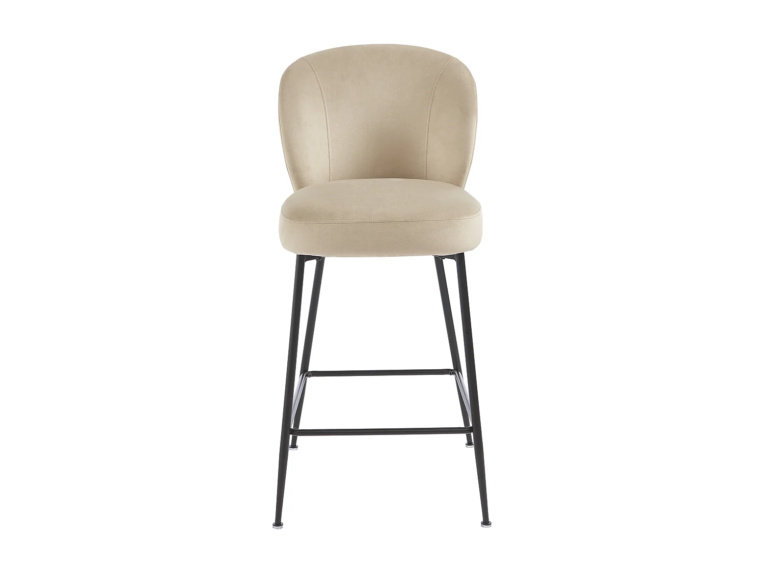 Barhocker 2er-Set - Samt & Schwarzes Metall - Beige - POLPONA