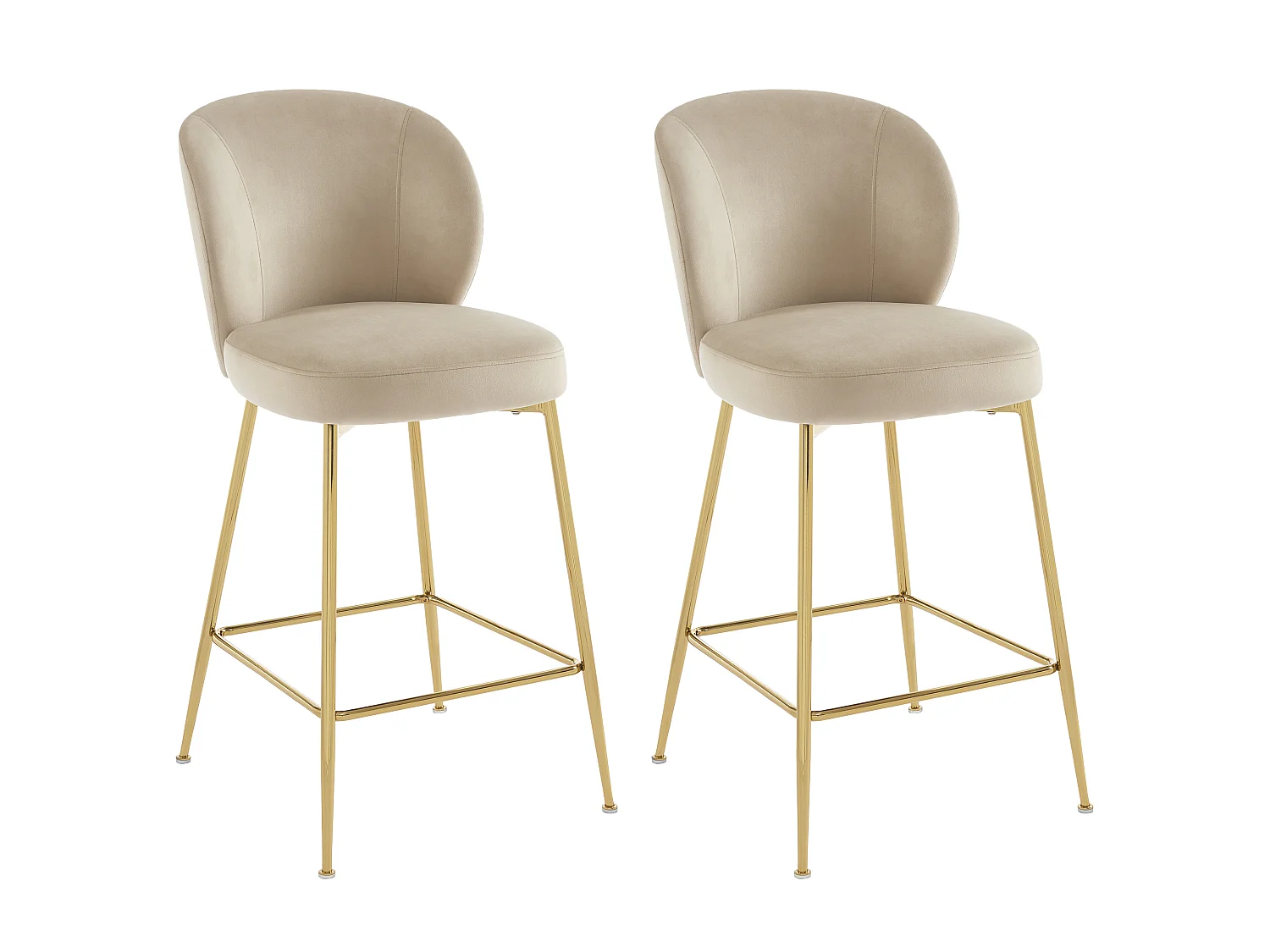 Lot de 2 tabourets de bar en velours et métal doré - Beige - POLPONA de Pascal MORABITO