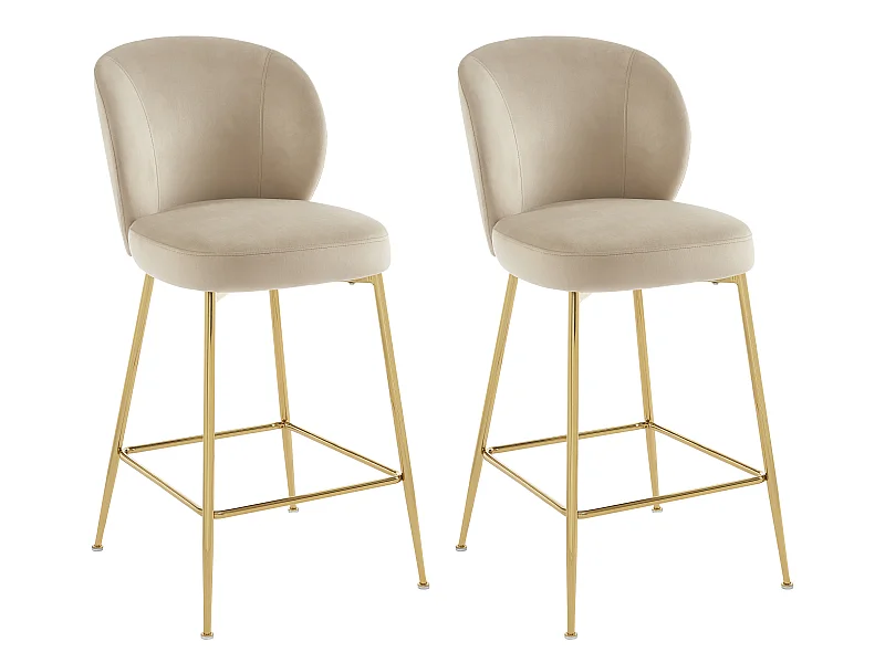 Lot de 2 tabourets de bar en velours et métal doré - Beige - POLPONA de Pascal MORABITO