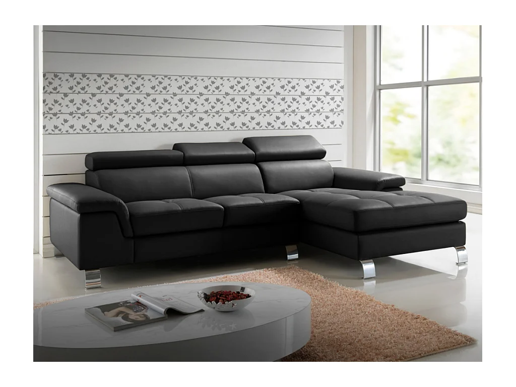 Divano angolare in pelle Nero - Angolo a destra - MISHIMA