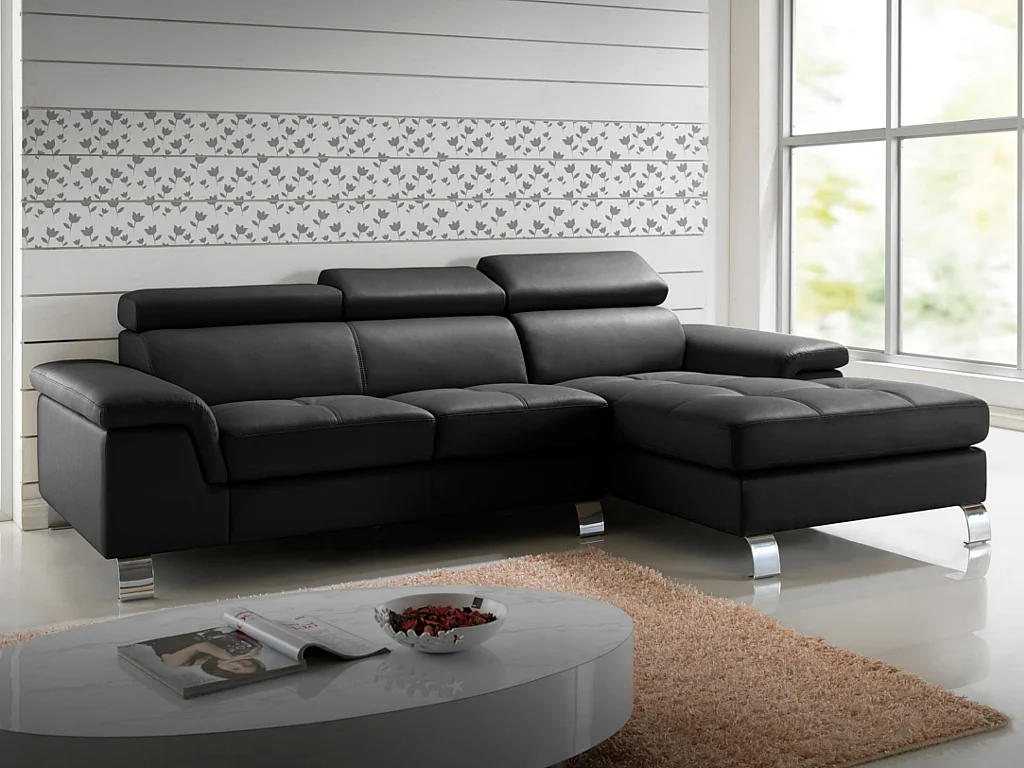 Divano angolare in pelle Nero - Angolo a destra - MISHIMA