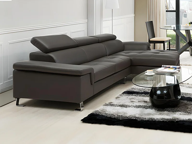 Ecksofa Leder - Ecke Rechts - Braun - MISHIMA