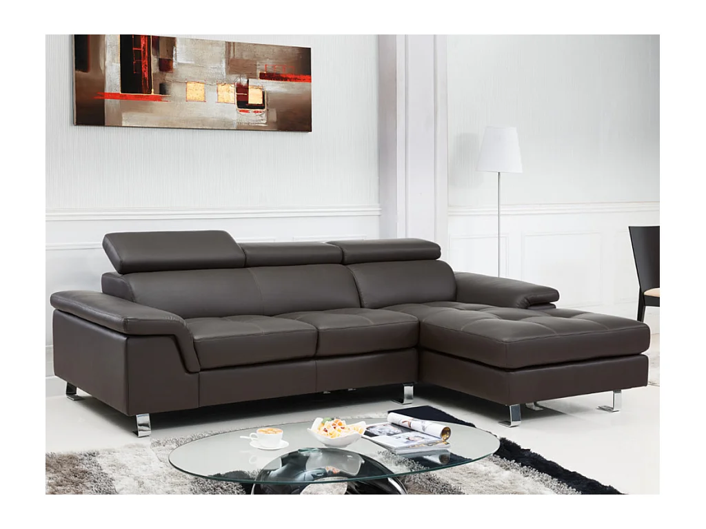 Divano angolare in pelle Marrone - Angolo a destra - MISHIMA