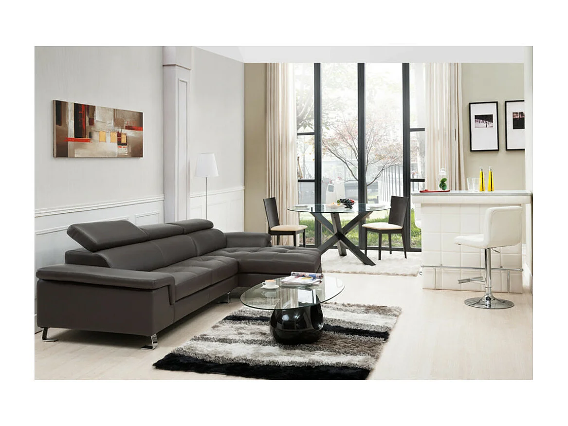 Sofá rinconero de piel MISHIMA - Marrón - Ángulo derecho