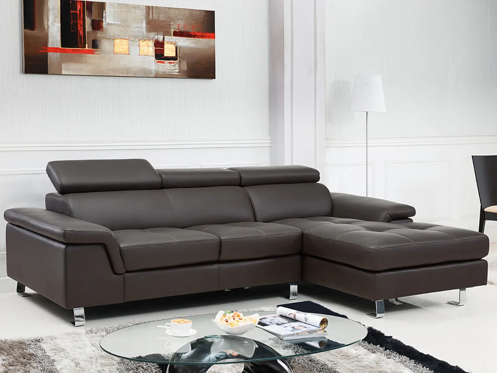 Divano angolare in pelle Marrone - Angolo a destra - MISHIMA