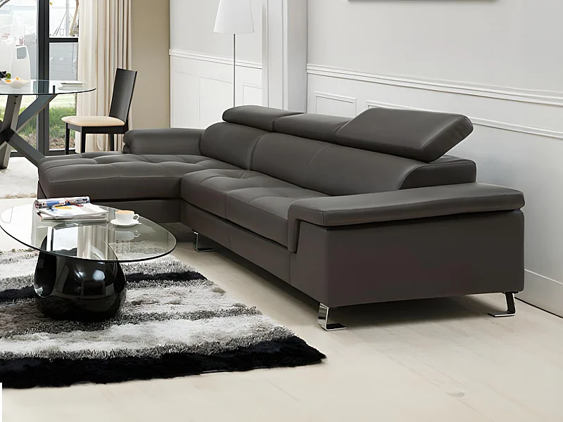Divano angolare in pelle Marrone - Angolo a sinistra - MISHIMA