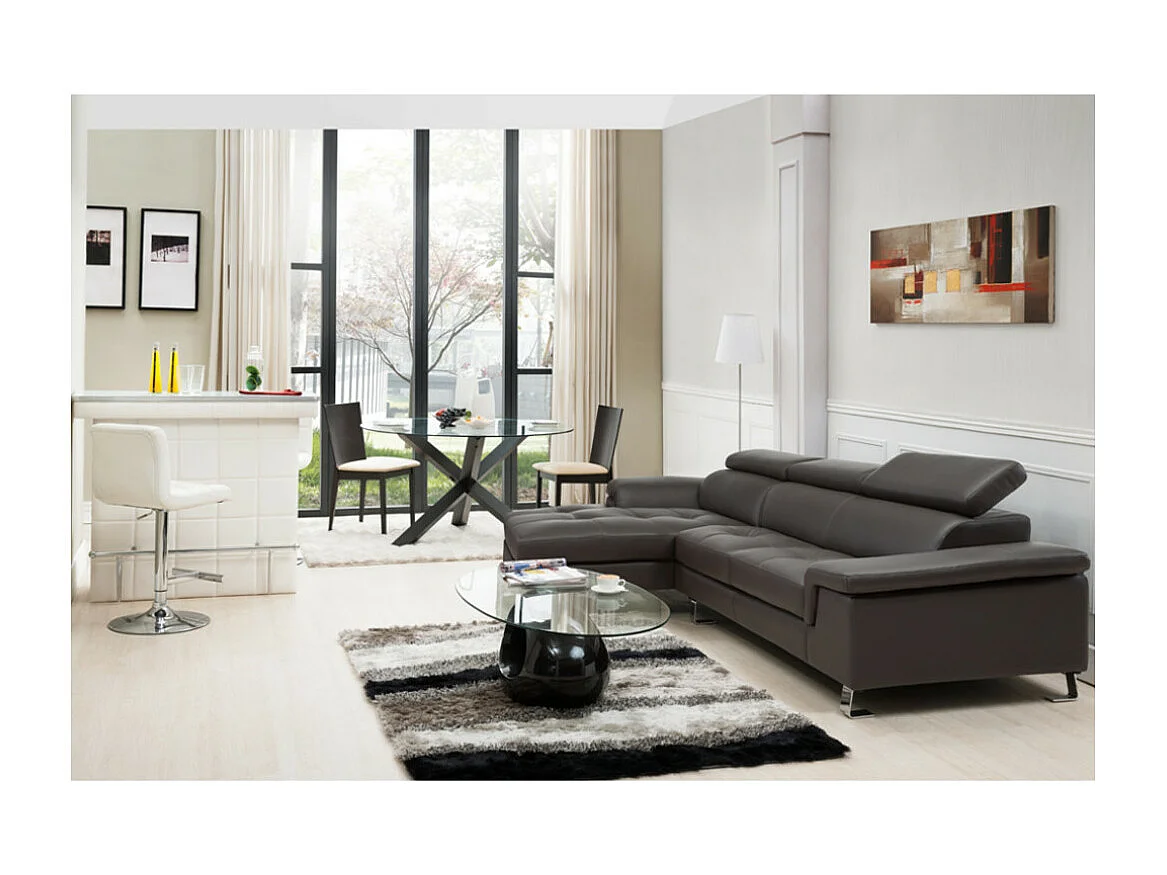 Canapé d'angle cuir MISHIMA - Marron - Angle gauche