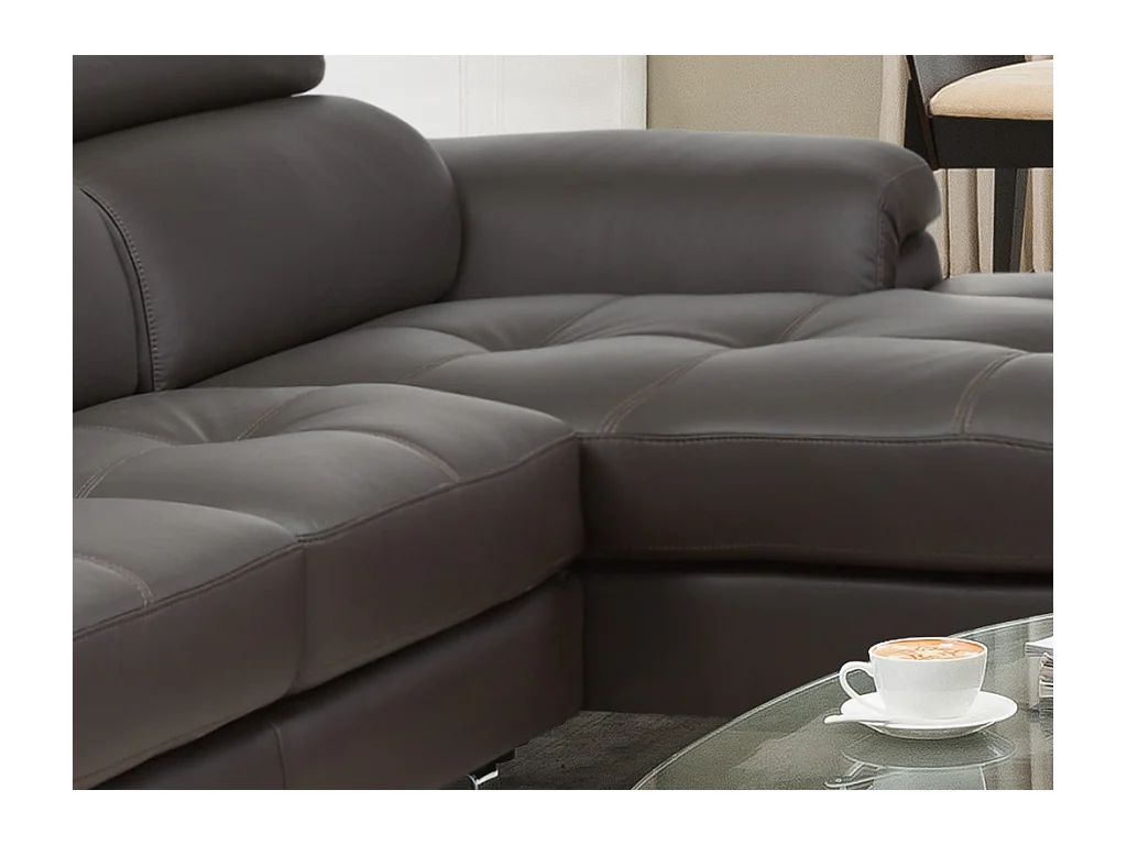 Sofá de canto em pele Castanho - Canto esquerdo - MISHIMA