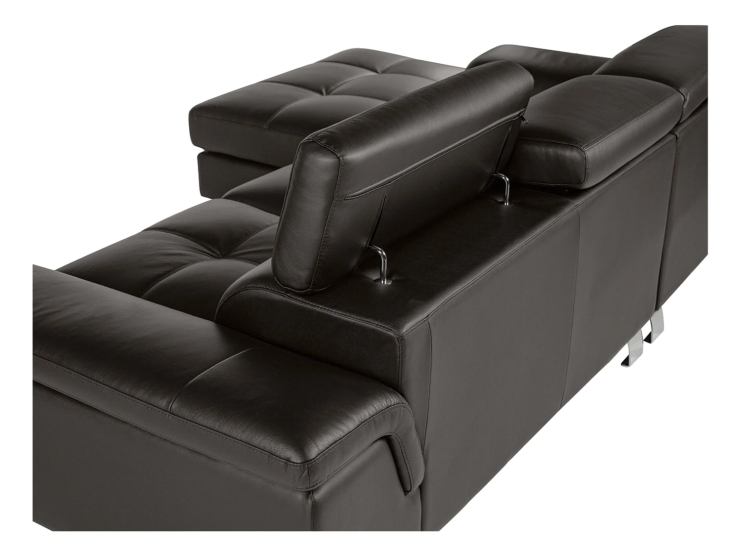 Sofá de canto em pele Castanho - Canto esquerdo - MISHIMA