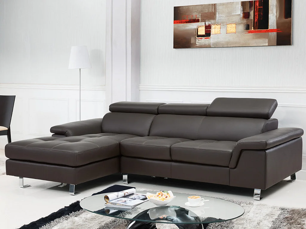 Divano angolare in pelle Marrone - Angolo a sinistra - MISHIMA