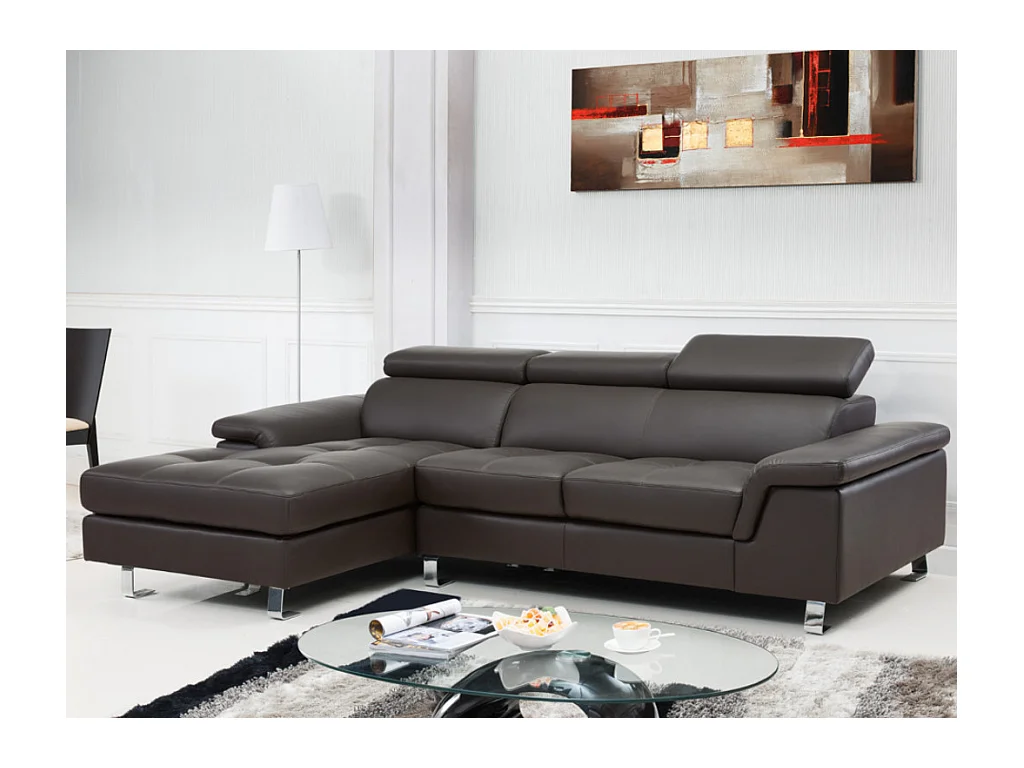 Divano angolare in pelle Marrone - Angolo a sinistra - MISHIMA