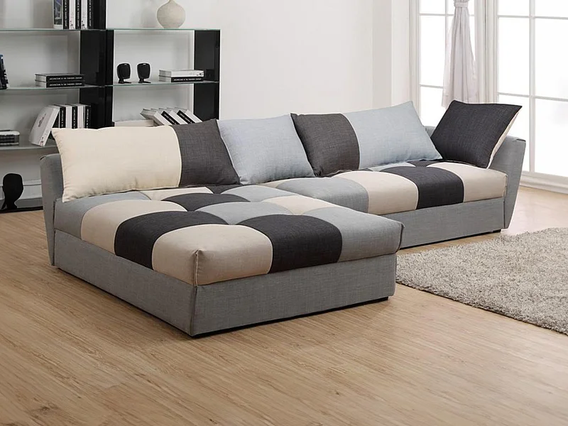 Canapé d'angle convertible en tissu ROMANE - Gris - Angle gauche