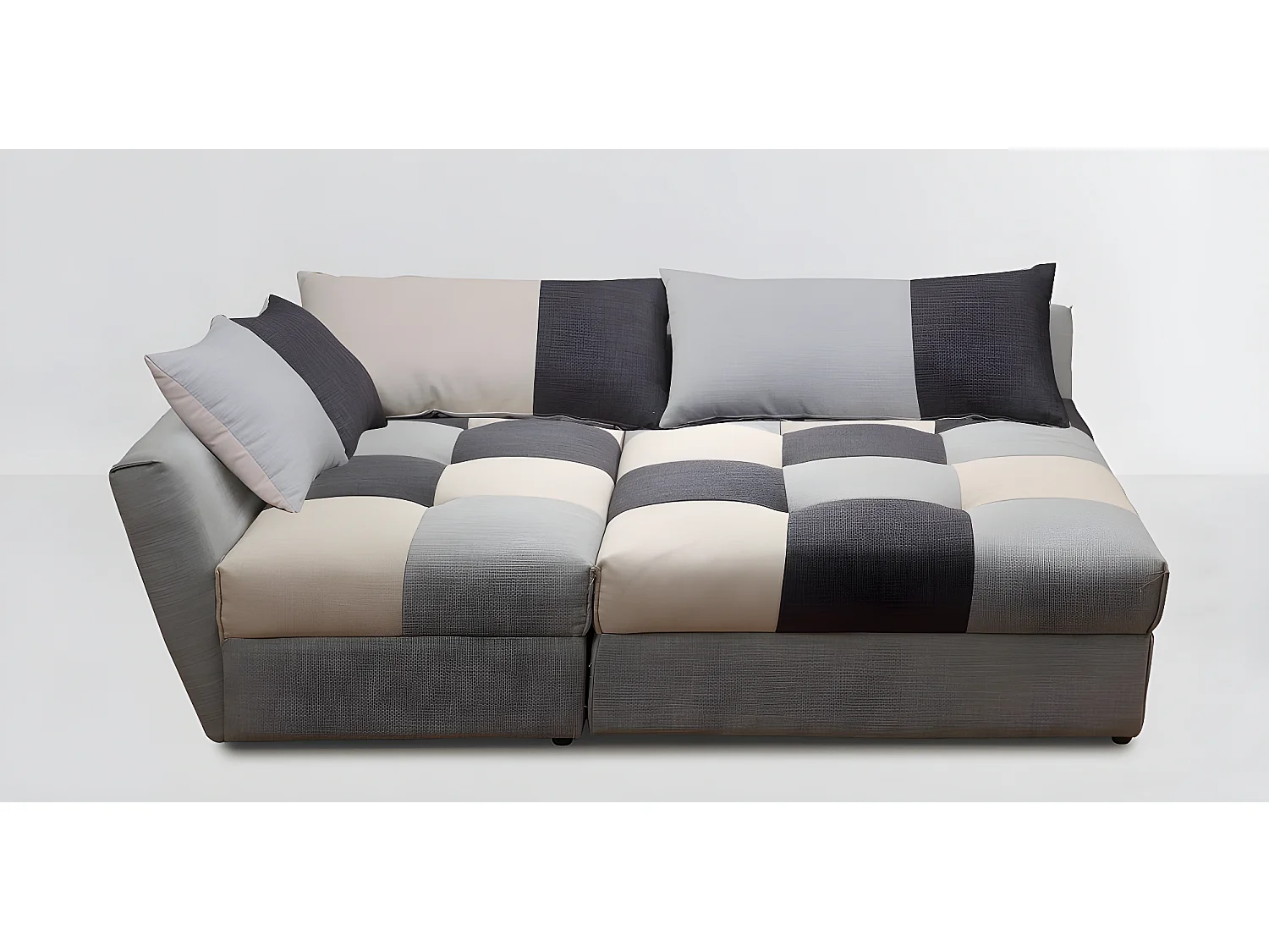 Canapé d'angle convertible en tissu ROMANE - Gris - Angle gauche