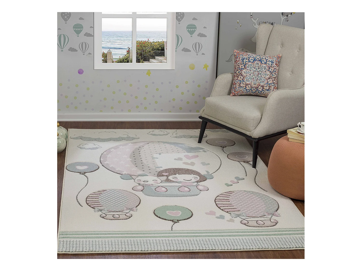 Kinderkamer Vloerkleed Schattig Heteluchtballonnen - Wit/Roze - 80x150cm - CUTE LOON