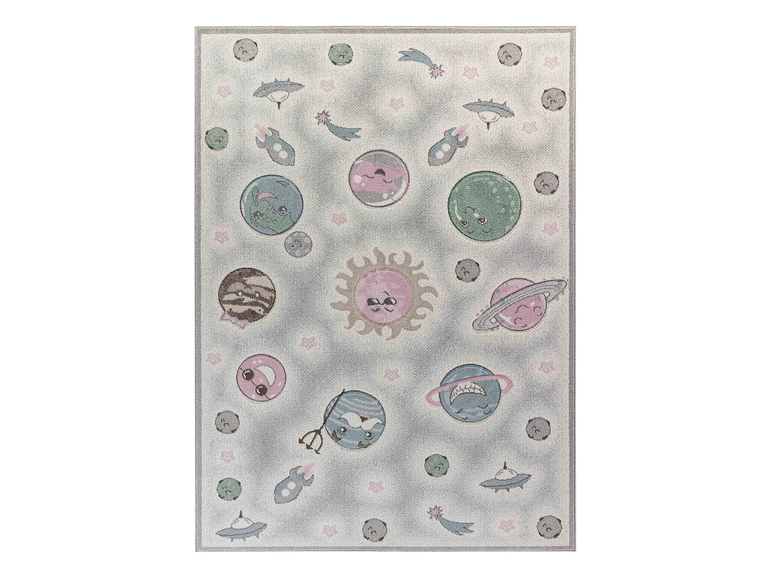 Tapis Enfant Planètes Animées MILKY WAY - 160x213cm - Beige et Gris