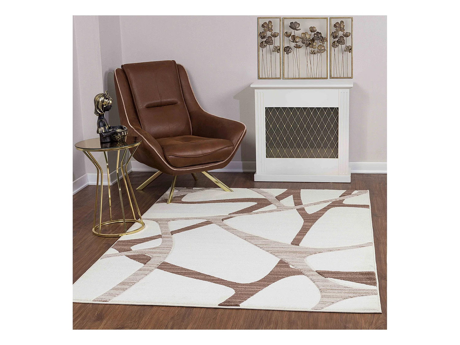 Tapijt Skandi Retro Vloerkleed YOLANDA - 120x170cm - Beige en Bruin