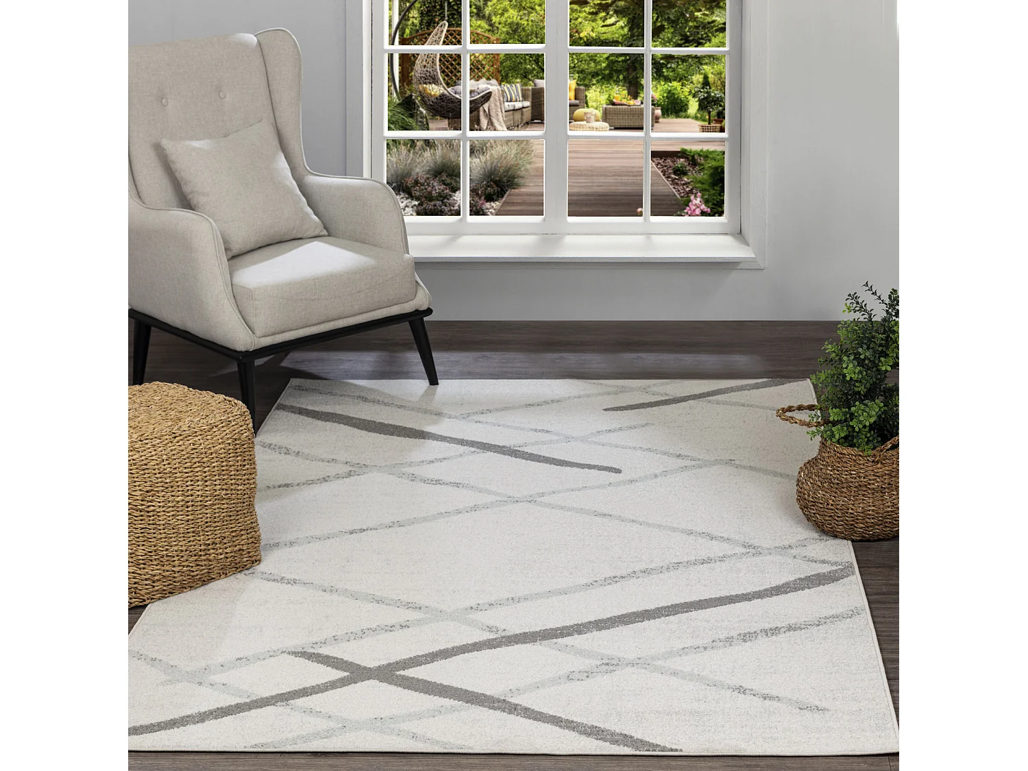 Alfombra Escandinava Moderna - Blanco/Gris - 160x220cm - FELICIA