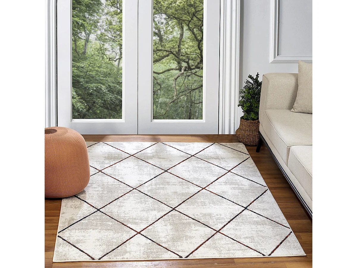 Tapis Scandinave Moderne - Gris/Orange - 200x275cm - GAIA