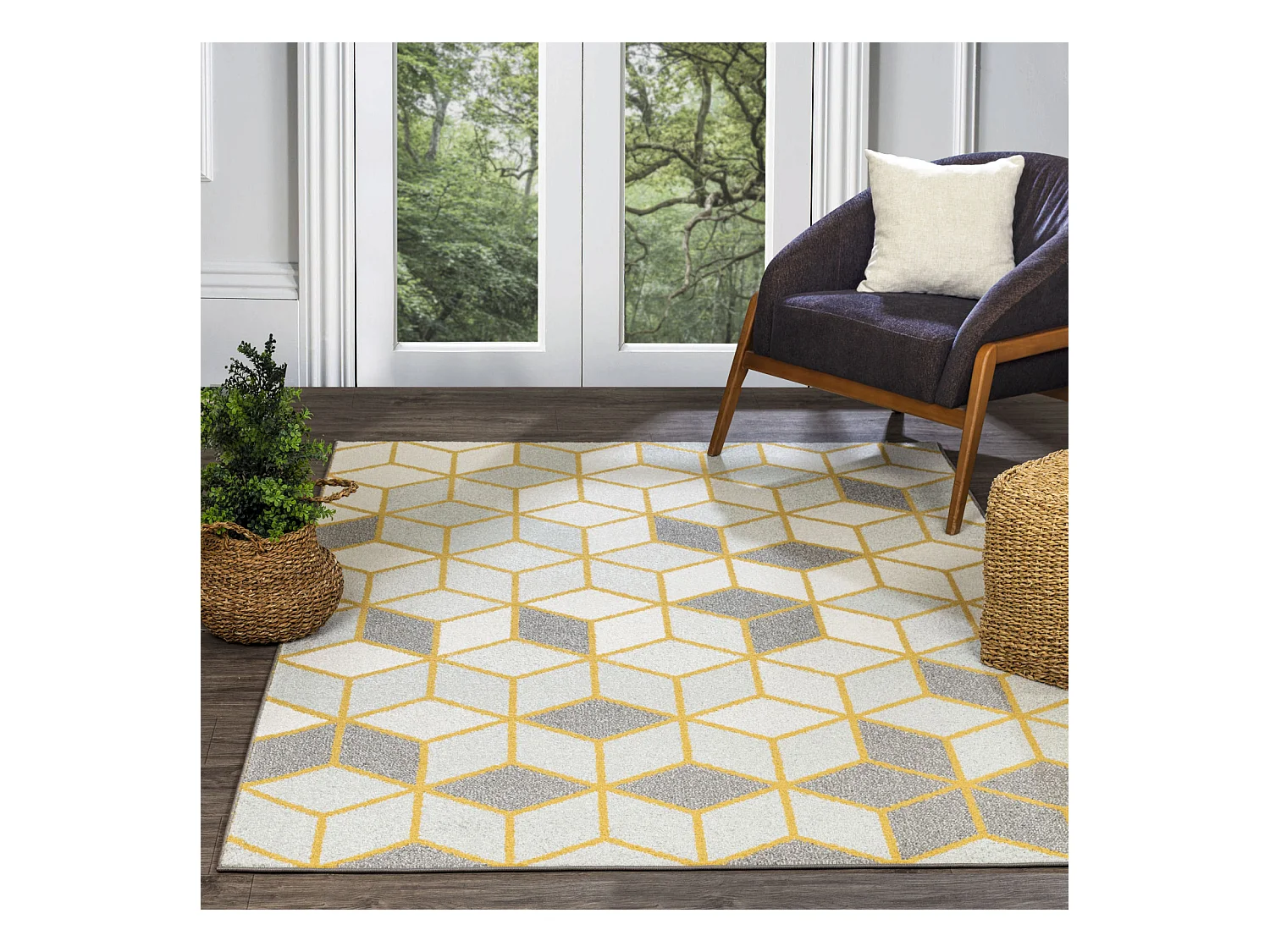 Tapis Scandinave Moderne - Blanc/Jaune - 160x220cm - UNITY