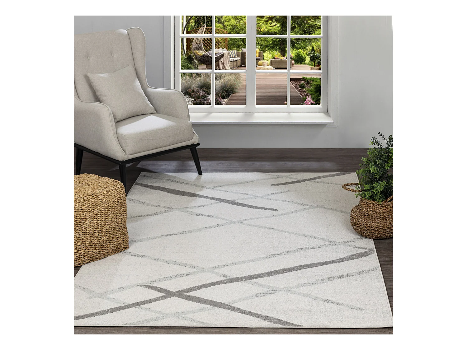 Tapis Scandinave Moderne - Blanc/Gris - 120x170cm - FELICIA