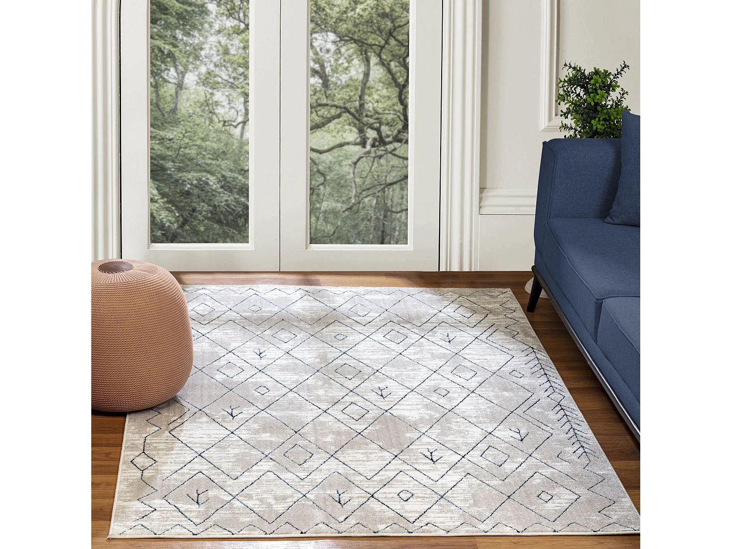 Tapis Berbère Ethnique - Blanc/Bleu - 80x150cm - FABIA