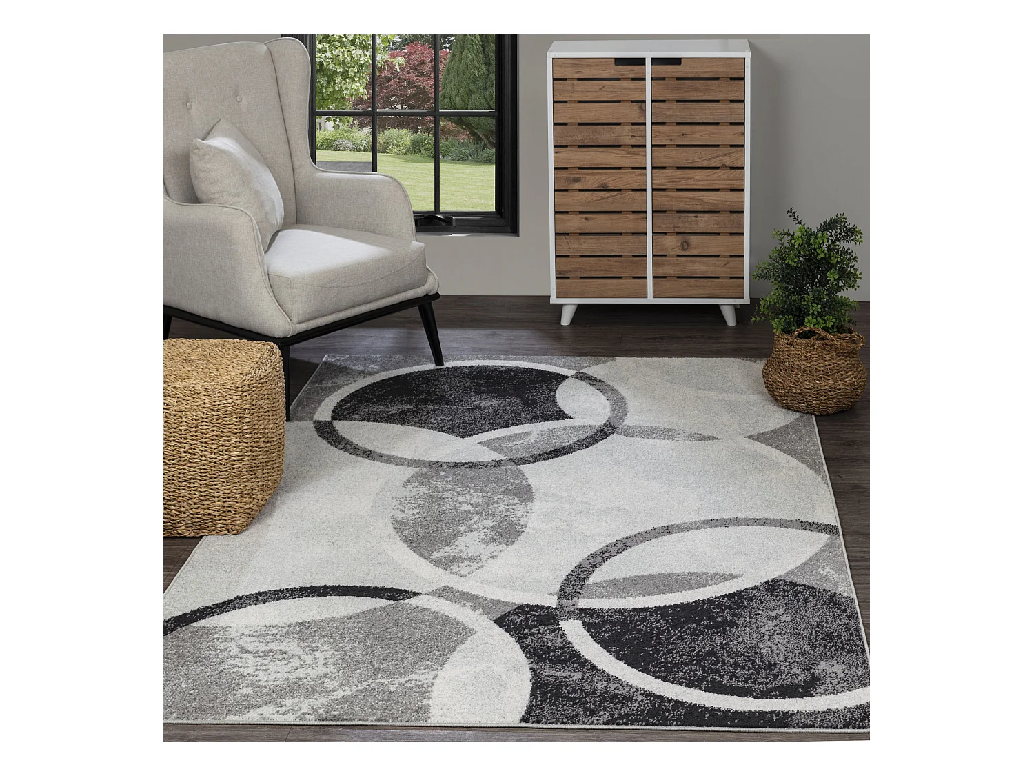 Tapis Scandinave Moderne - Noir/Gris/Blanc - 160x220cm - BELLA