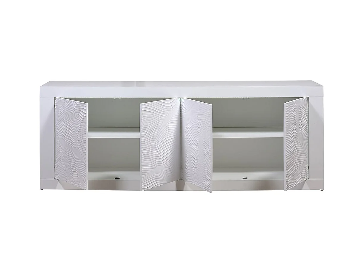 DAYTON WHITE - Buffet 4 Portes Laqué Blanc à Relief et Leds