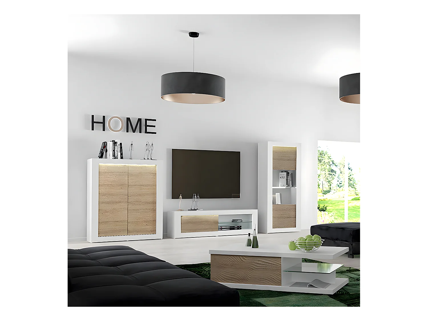 DAYTON OAK - Meuble de Rangement 2 Portes Effet Chêne et Leds