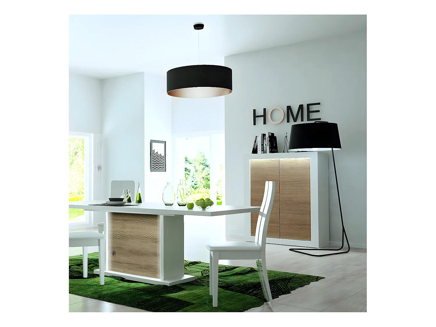 DAYTON OAK - Meuble de Rangement 2 Portes Effet Chêne et Leds