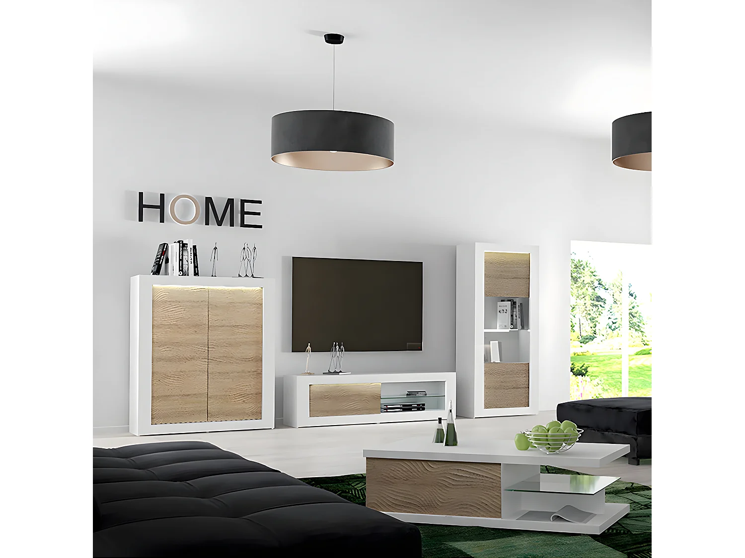 DAYTON OAK - Meuble de Rangement 2 Portes Effet Chêne et Leds