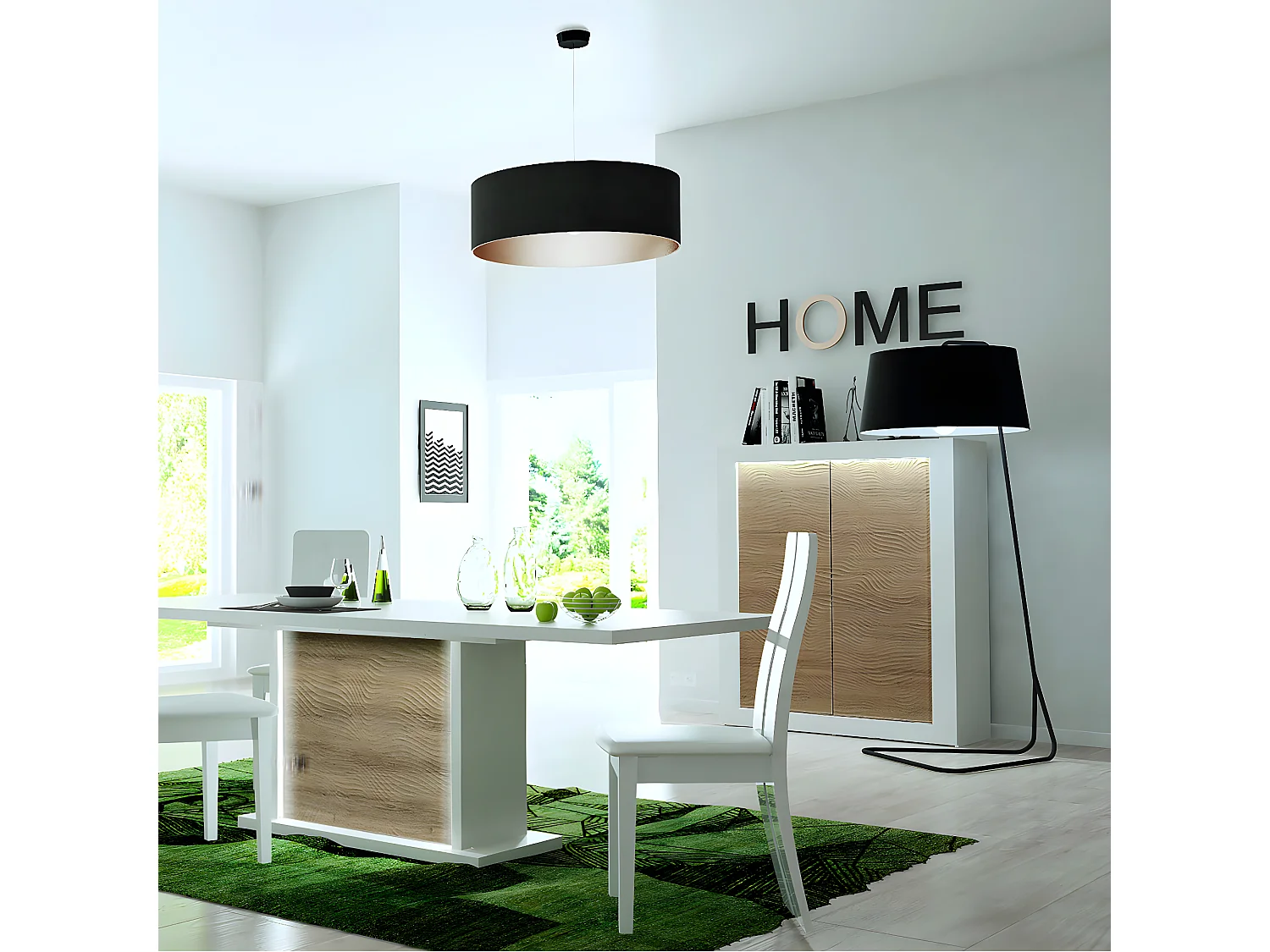 DAYTON OAK - Meuble de Rangement 2 Portes Effet Chêne et Leds