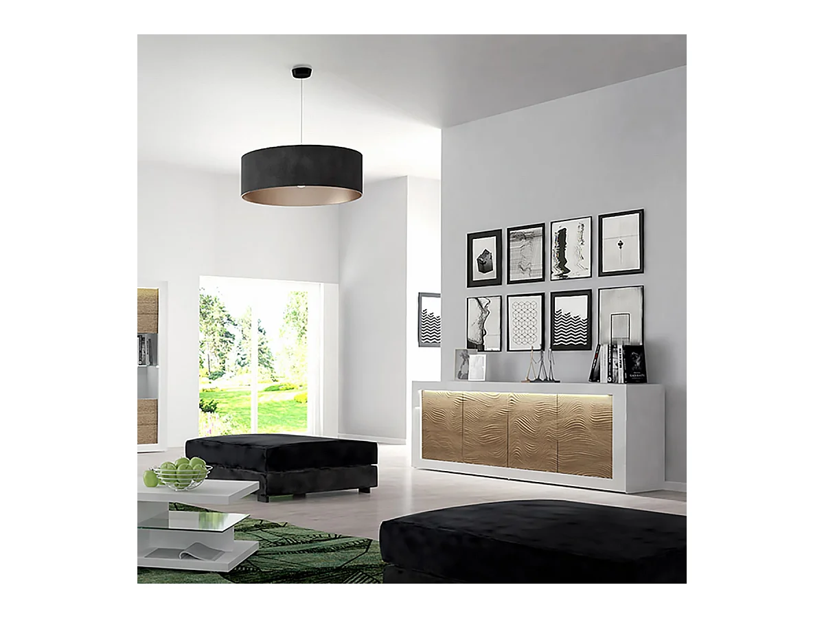 DAYTON OAK - Buffet 4 Portes Effet Chêne à Relief et Leds