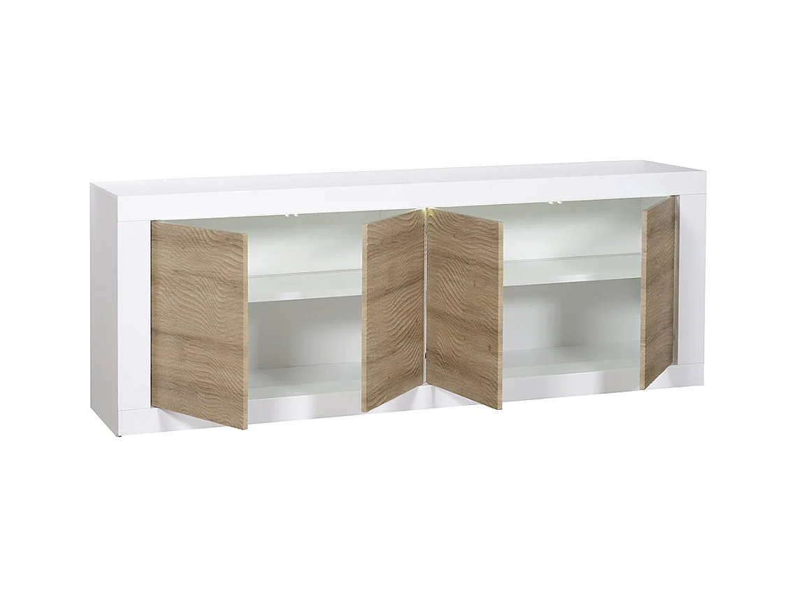 DAYTON OAK - Buffet 4 Portes Effet Chêne à Relief et Leds